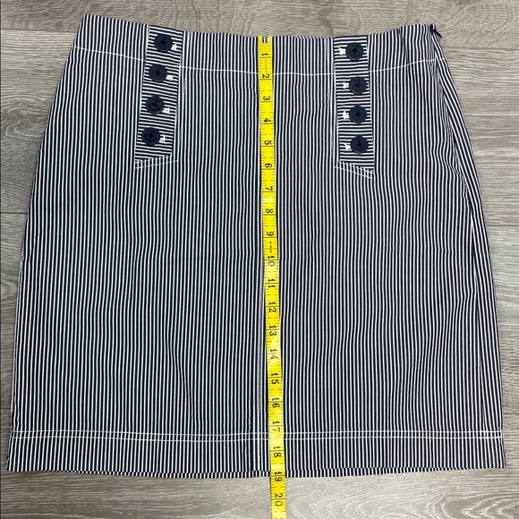 NWT Talbots Petites Navy White Striped Nautical Cotton Skirt Button Detail 8P - Picture 7 of 14